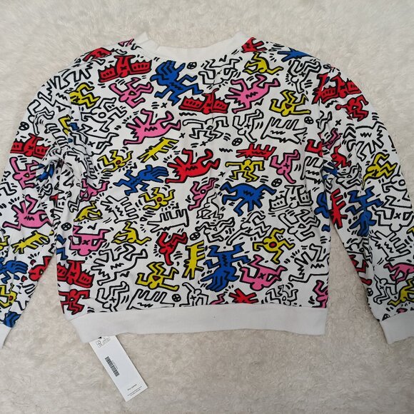 Keith Haring Forever 21 Women's 80s White Crop Graphic Pop Art long sleeve shirt - Picture 3 of 8